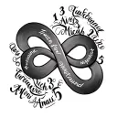 Infinity design with 5 names written 1. Xavier 2. Micah 3. Zurianne 4. Nevach5. Amari tattoo design idea