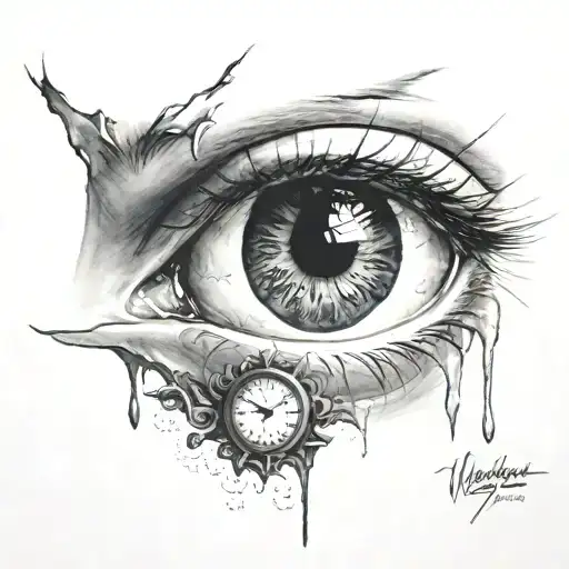 insomnia, bleeding eye, clock, demon under eyelid tattoo design idea