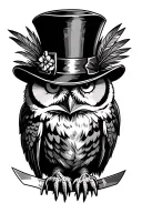 owl in top hat with blade feathers tattoo design idea