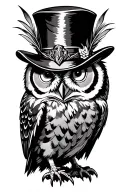 owl in top hat with blade feathers tattoo design idea