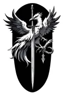 sword and a phoenix with discipline symbolism  tattoo design idea