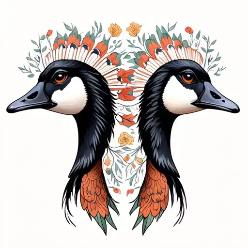 Geese facing each other side profile traditional lady head tattoo design idea