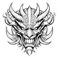 Japanese Oni demon mask, traditional, aggressive, front facing tattoo design idea