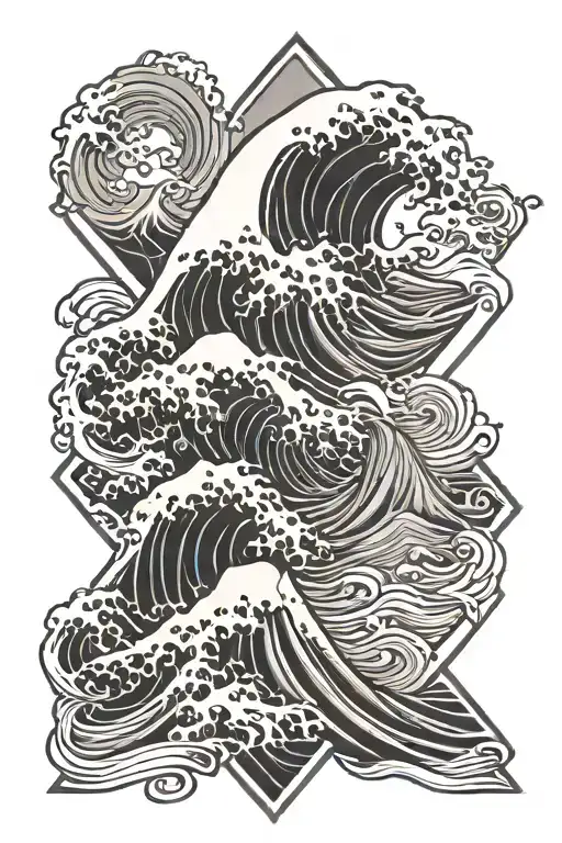 kanagawa wave set inside a diamond shape tattoo design idea
