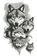 wolf with 3 cubs tattoo design idea