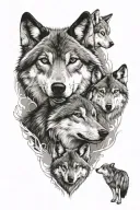wolf with 3 cubs tattoo design idea