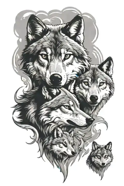 wolf with 3 cubs tattoo design idea