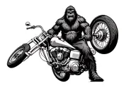 Bigfoot riding motorcycle tattoo design idea