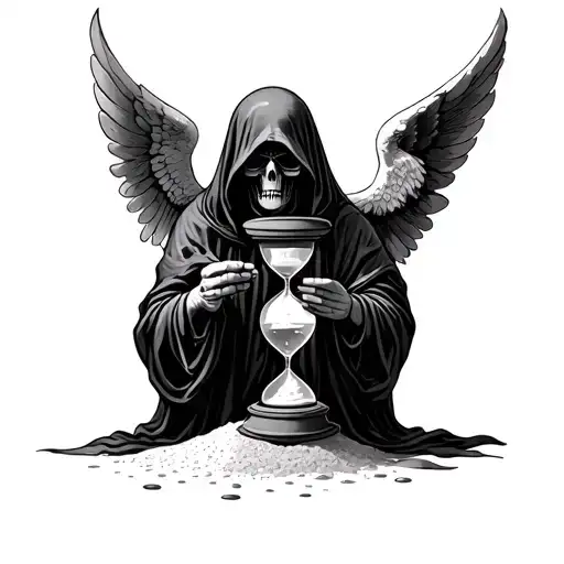 Grim Reaper Holding Hourglass with angel adding sand to glass tattoo design idea