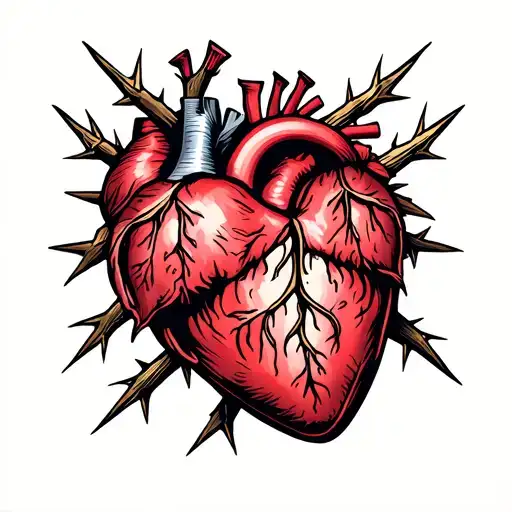 sacred heart and thorns and teeth tattoo design idea