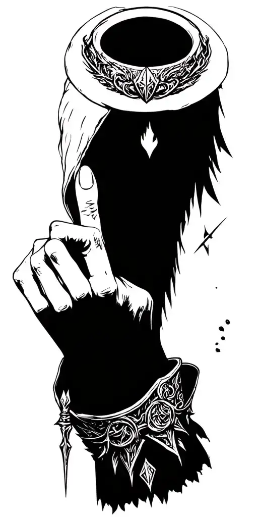 Lord of the Ring sauron elf holding the ring finger tattoo design idea