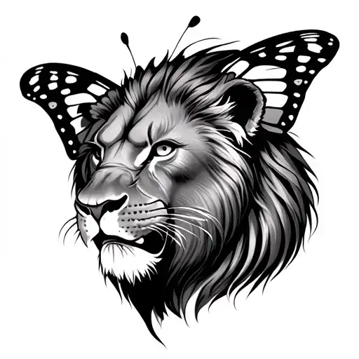 Lion, butterfly, Dino claws tattoo design idea