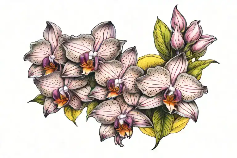 pink dendrobium orchids, yellow rose, mom tattoo design idea