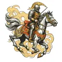 knight on running horse stabbing   tattoo design idea