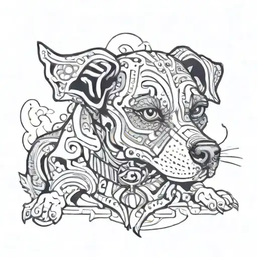 A psychedelic interpretation of a dog named Albert tattoo design idea