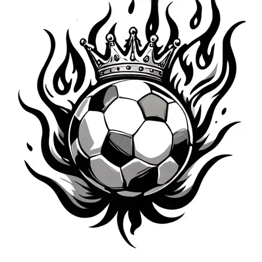 soccer ball with fire and crown tattoo design idea
