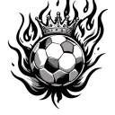 soccer ball with fire and crown tattoo design idea
