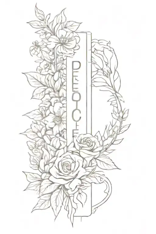 fineline spine tattoo with words saying " protect your peace" with flowers come from the top tattoo design idea