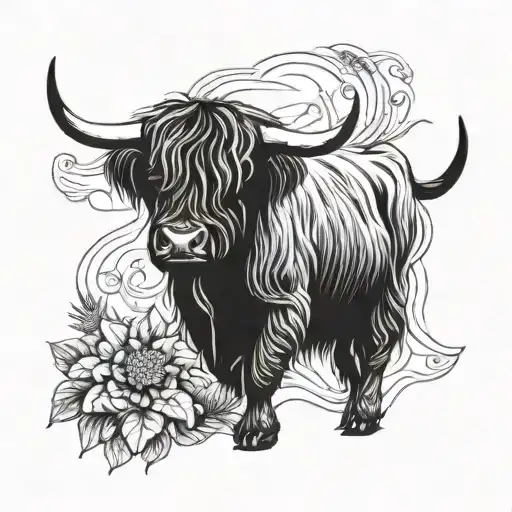 switzerland highland cow  tattoo design idea