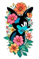 bright flowers with Disney character references in between  tattoo design idea