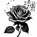 rose with music notes on each peddle  tattoo design idea