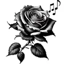 rose with music notes on each peddle  tattoo design idea