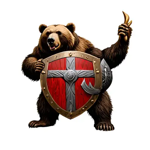 bear with viking shield tattoo design idea