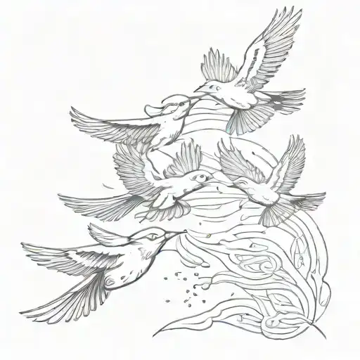 four birds flying opposite directions symbolizing difunctional family tattoo design idea