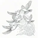 four birds flying opposite directions symbolizing difunctional family tattoo design idea