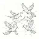four birds flying opposite directions symbolizing difunctional family tattoo design idea