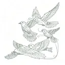 four birds flying opposite directions symbolizing difunctional family tattoo design idea