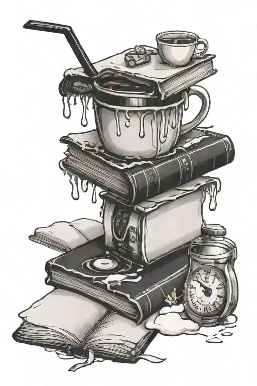 iced coffee books and snow tattoo design idea