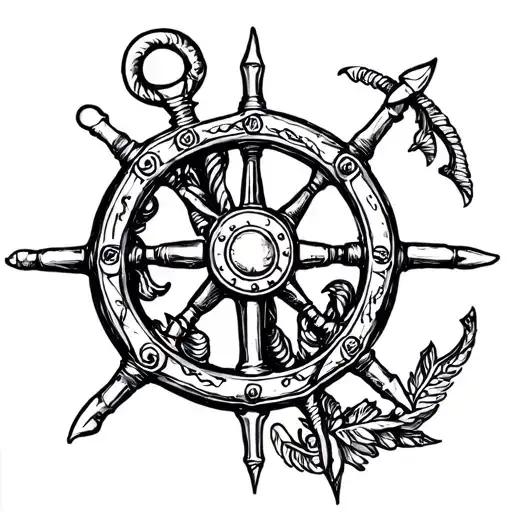 anchor steering wheel surrounded tattoo design idea