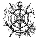 anchor steering wheel surrounded tattoo design idea