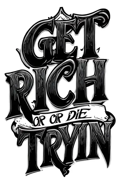 money whit text "get rich or die tryin" tattoo design idea