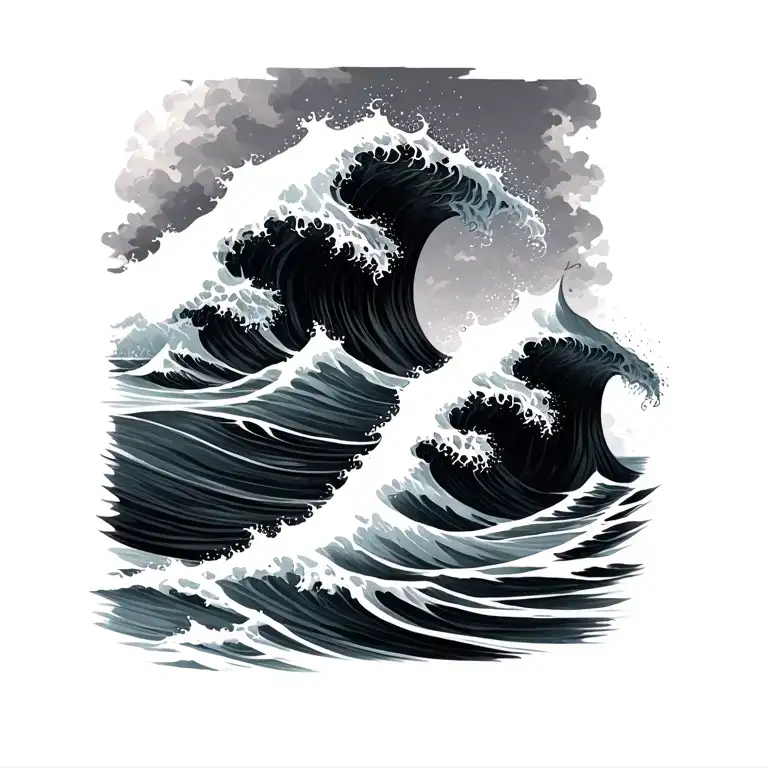 three sea waves tattoo design idea