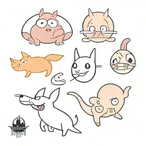 A minimalist tattoo featuring symbols from Dbz, courage the cowardly dog, and grim adventures of billy and Mandy tattoo design idea