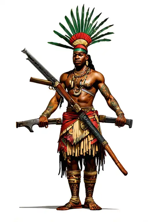 African warriors guarding me brandishing weapons tattoo design idea