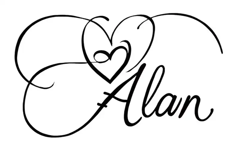 "Alan" "Alan" infinity symbol with heart tattoo design idea