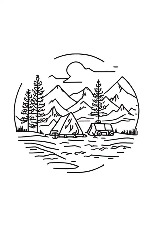 northwest scene & arizona desert with camping tattoo design idea