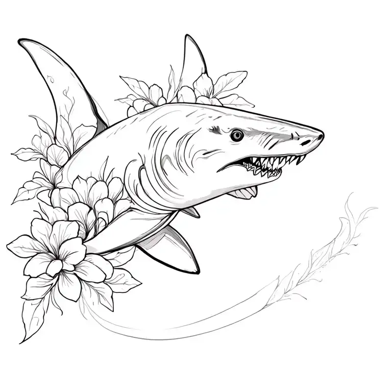 floral shark tattoo design idea