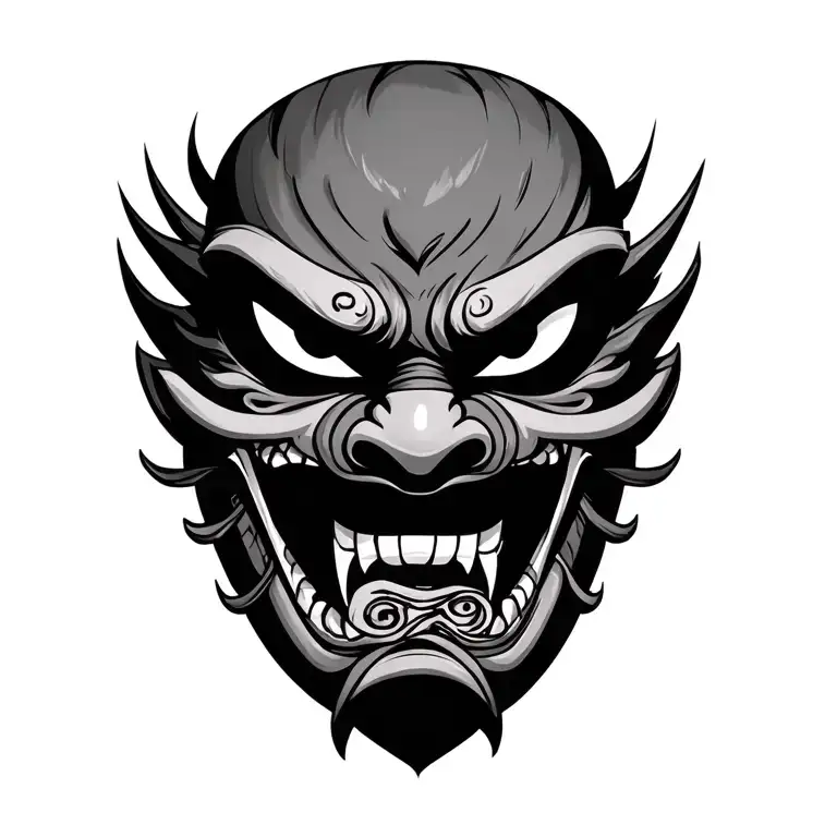 oni mask with japanese scroll in its mouth tattoo design idea