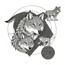 wolf and cubs full moon tattoo design idea