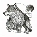wolf and cubs full moon tattoo design idea