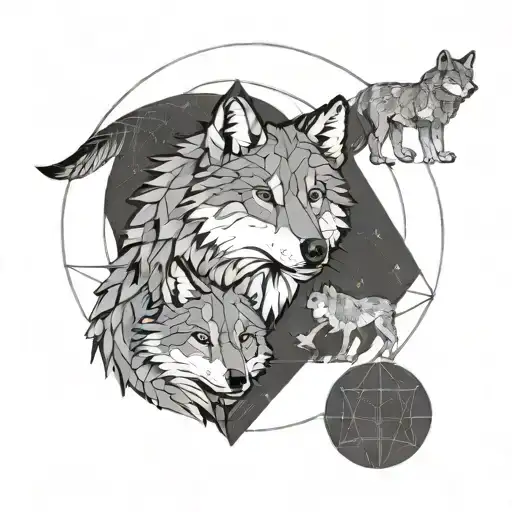 wolf and cubs full moon tattoo design idea