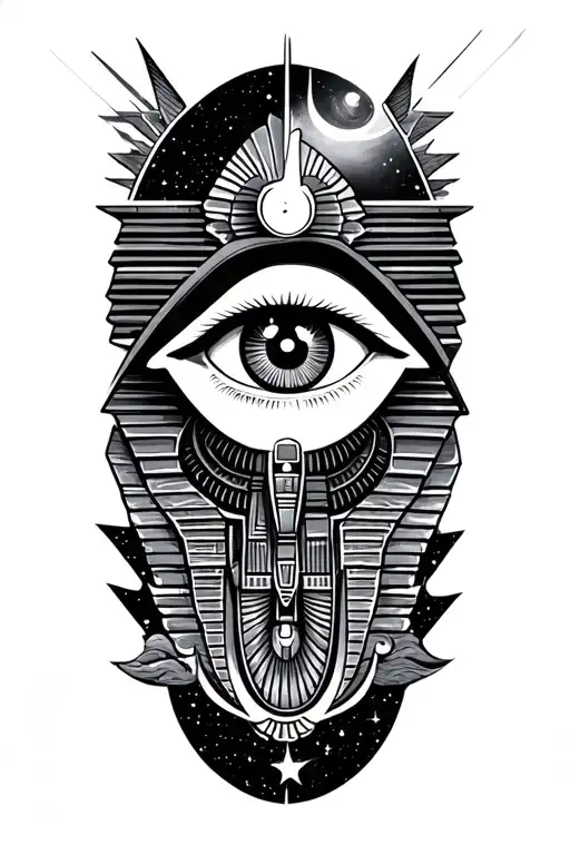 Space Theme With Cosmic Dust Clouds  with Egyptian Anibus Symbolism And all seing eye TattooWith Technology tattoo design idea