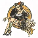 Halloween pin up girl tattoo design idea