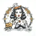 Halloween pin up girl tattoo design idea