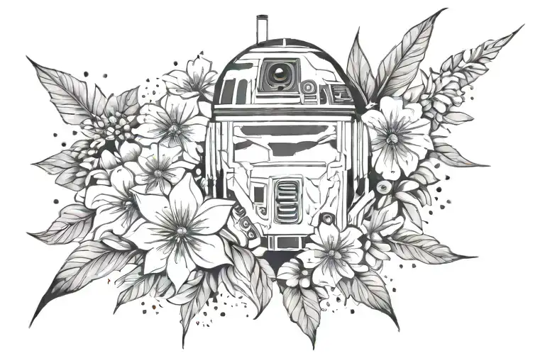 Watercolor star wars floral tattoo design idea