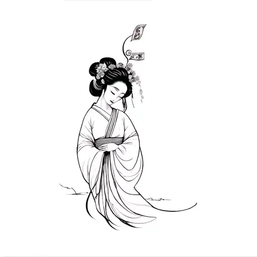 geisha with money scent tattoo design idea